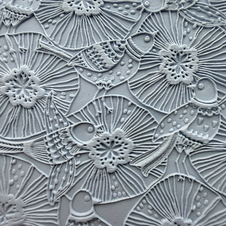 Pigeons and Poppies polymer clay Rubber Stamp texture sheet