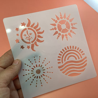 Many Suns Mylar Stencil clay journal texture sheet moon celestial - Create Along 