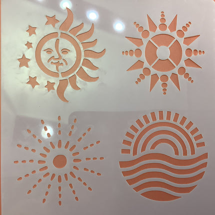 Many Suns Mylar Stencil clay journal texture sheet moon celestial - Create Along 