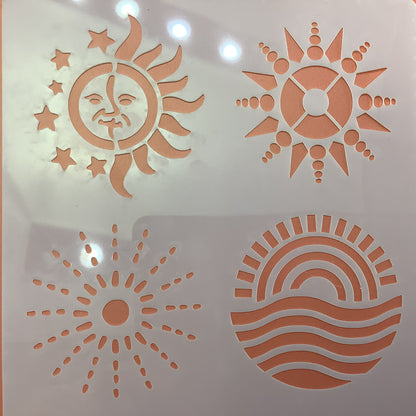 Many Suns Mylar Stencil clay journal texture sheet moon celestial - Create Along 