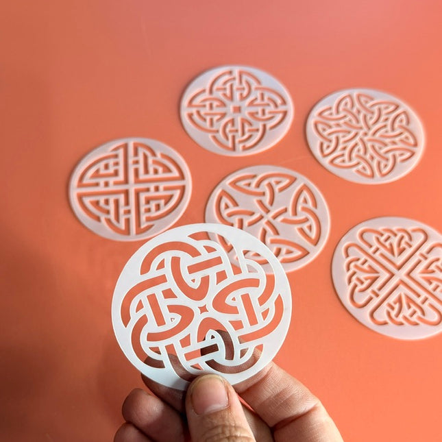Celtic Coins round polymer clay art stencil texture