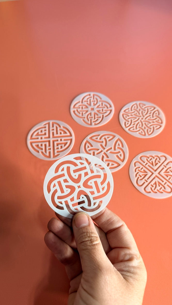 Celtic Coins round polymer clay art stencil texture