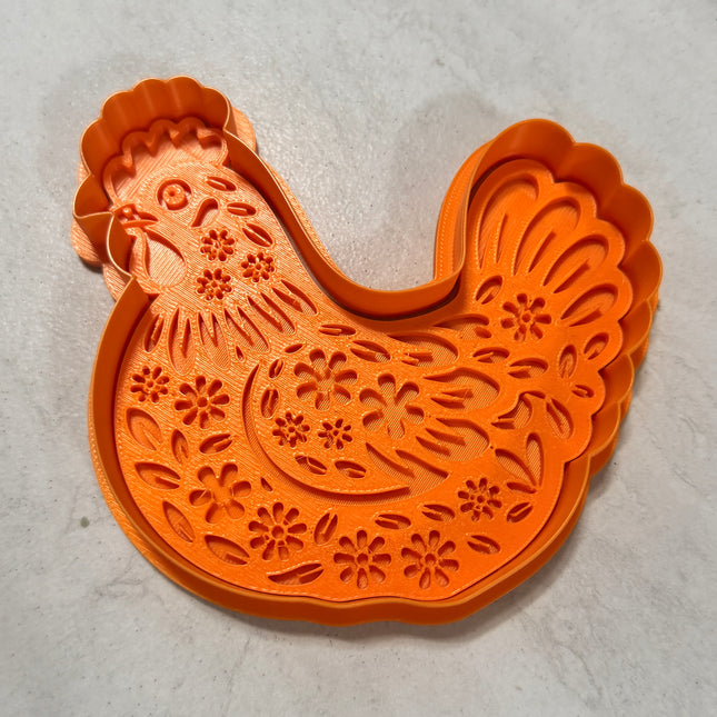 Large Folk Art Hen Stamp and Cutter 4 Inch