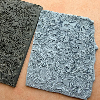 Pigeons and Poppies polymer clay Rubber Stamp texture sheet