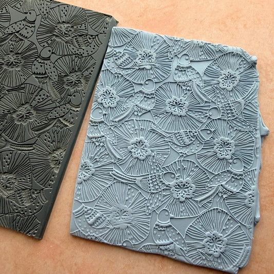 Pigeons and Poppies polymer clay Rubber Stamp texture sheet