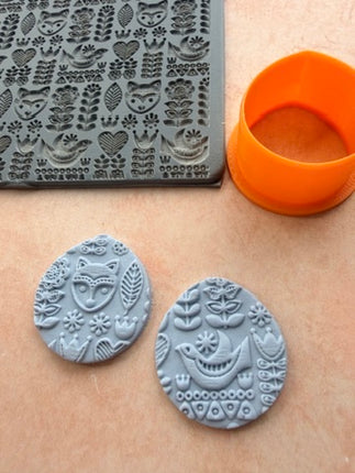 Fox Folk Art Polymer Clay Stamp – 3x4 Inch Rubber Texture