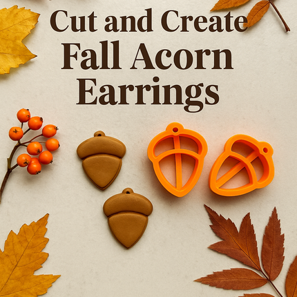 Acorns Mirrored polymer clay cutter set earrings Autumn motif - Create Along 