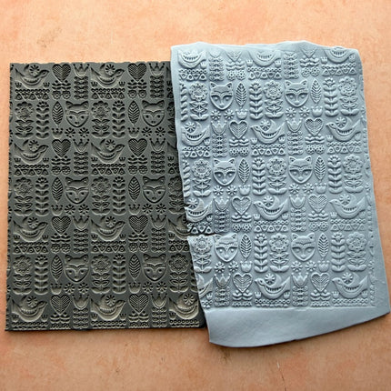 Fox Folk Art Polymer Clay Stamp – 3x4 Inch Rubber Texture