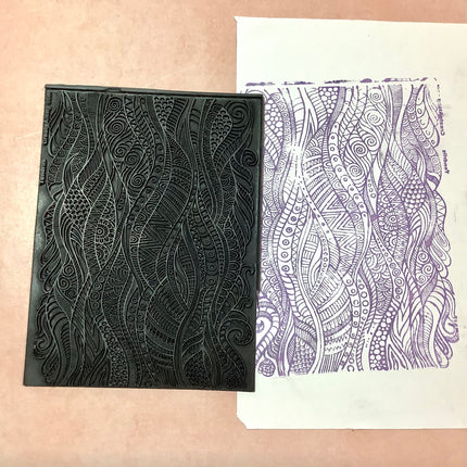 Tendril Tribal Ocean Rubber Stamp Ink medium Texture Sheet for polymer clay gelli plate printing scrapbooking jewelry mixed media - Create Along 