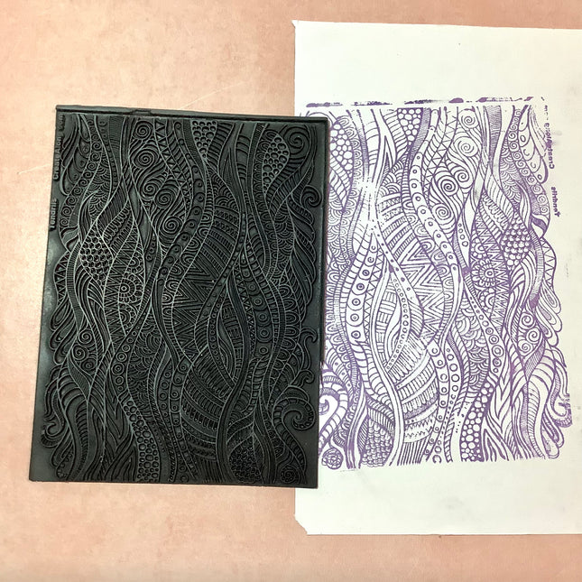 Tendril Tribal Ocean Rubber Stamp Ink medium Texture Sheet for polymer clay gelli plate printing scrapbooking jewelry mixed media - Create Along 