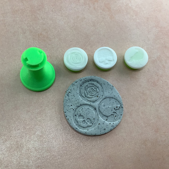 Texture Tips Gothic Romance 3 mini stamps gothic inspired skull Raven rose | polymer clay gothic stamps - Create Along 