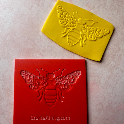 Fancy Bumble Bee rubber stamp deco element small stamps for polymer clay and crafts - Create Along 