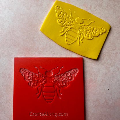 Fancy Bumble Bee rubber stamp deco element small stamps for polymer clay and crafts - Create Along 
