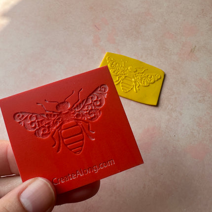 Fancy Bumble Bee rubber stamp deco element small stamps for polymer clay and crafts - Create Along 