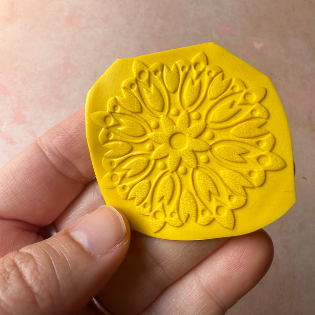 Tulip Mandala rubber stamp deco element small stamps for polymer clay and crafts - Create Along 