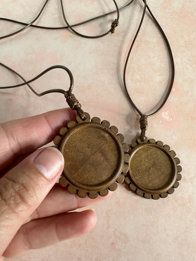 Wood Pendant Cabochon Base Blank with scalloped edge - Create Along 