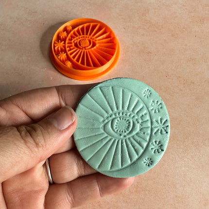 Starlit Mystical Eye with Moon & Stars Clay Cutter – 2" Round - Create Along 