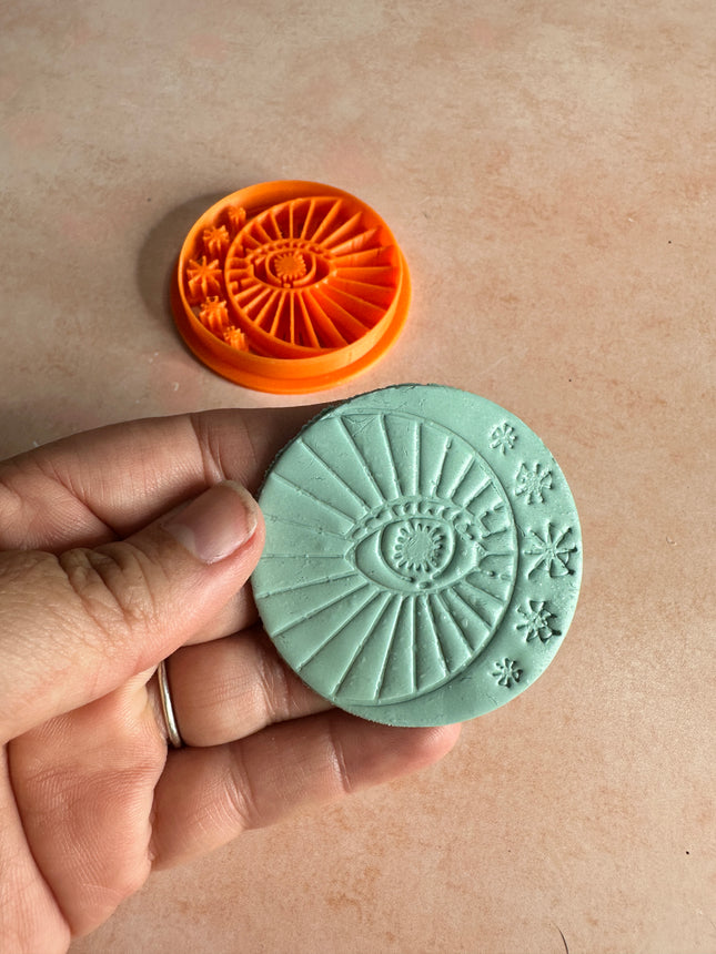 Starlit Mystical Eye with Moon & Stars Clay Cutter – 2" Round - Create Along 