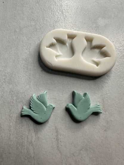 Double Dove stud button bead bird polymer clay mold - Create Along 