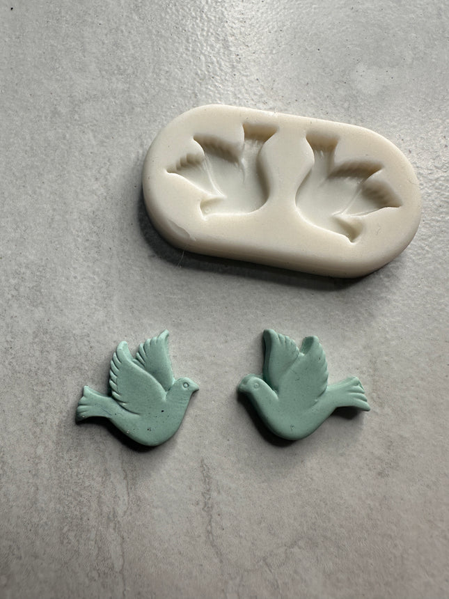 Double Dove stud button bead bird polymer clay mold - Create Along 