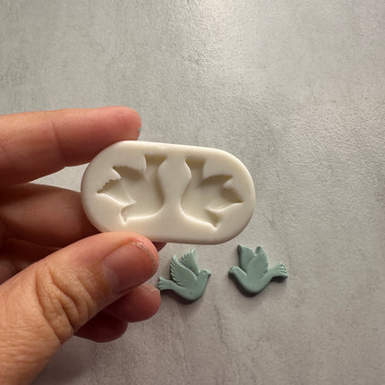 Double Dove stud button bead bird polymer clay mold - Create Along 