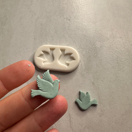 Double Dove stud button bead bird polymer clay mold - Create Along 