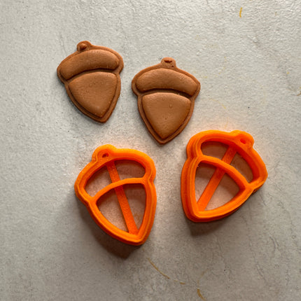 Acorns Mirrored polymer clay cutter set earrings Autumn motif - Create Along 