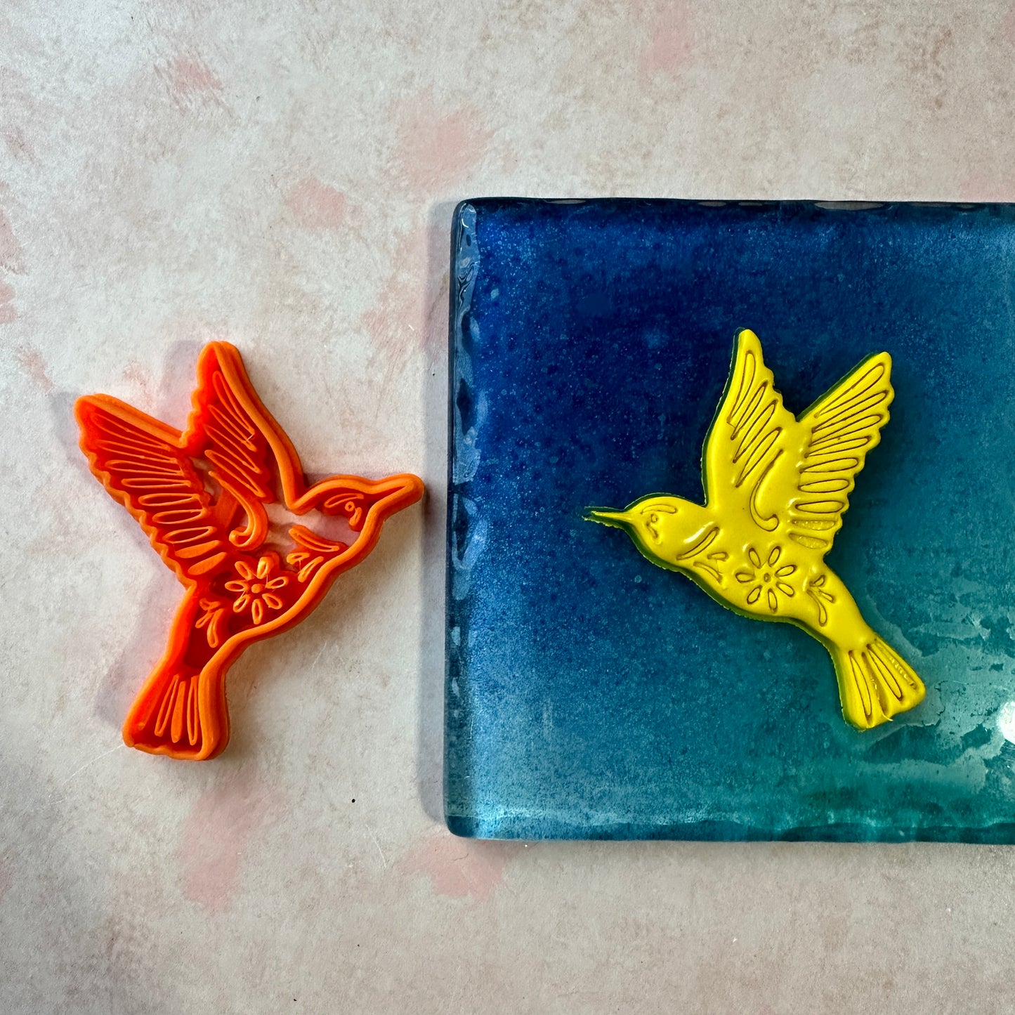 Decorative Hummingbird imprint polymer clay cutter