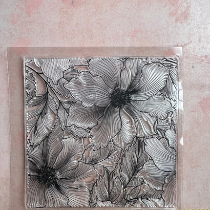 Fancy Handdrawn Flower Square Zen tangle inspired clear rubber stamp clay texture - Create Along 