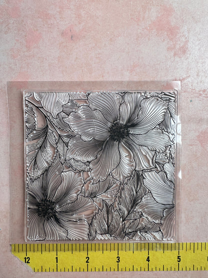 Fancy Handdrawn Flower Square Zen tangle inspired clear rubber stamp clay texture - Create Along 