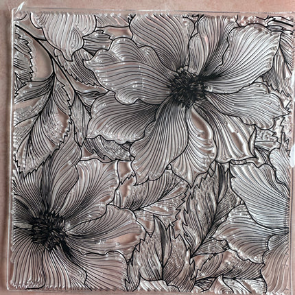 Fancy Handdrawn Flower Square Zen tangle inspired clear rubber stamp clay texture - Create Along 