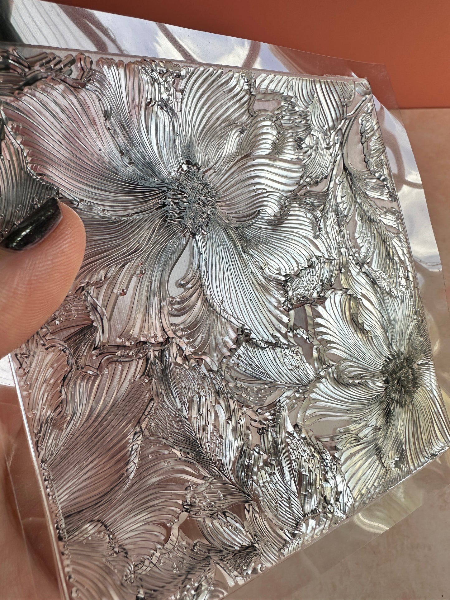 Fancy Handdrawn Flower Square Zen tangle inspired clear rubber stamp clay texture