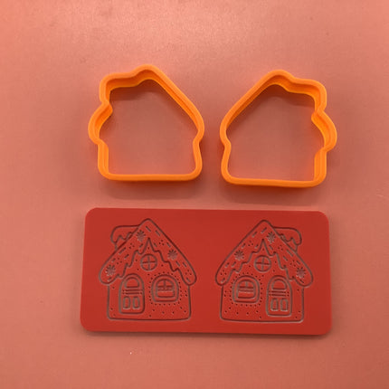 Gingerbread House clay Cutters and Stamp set # 3 mirrored pair - Create Along 
