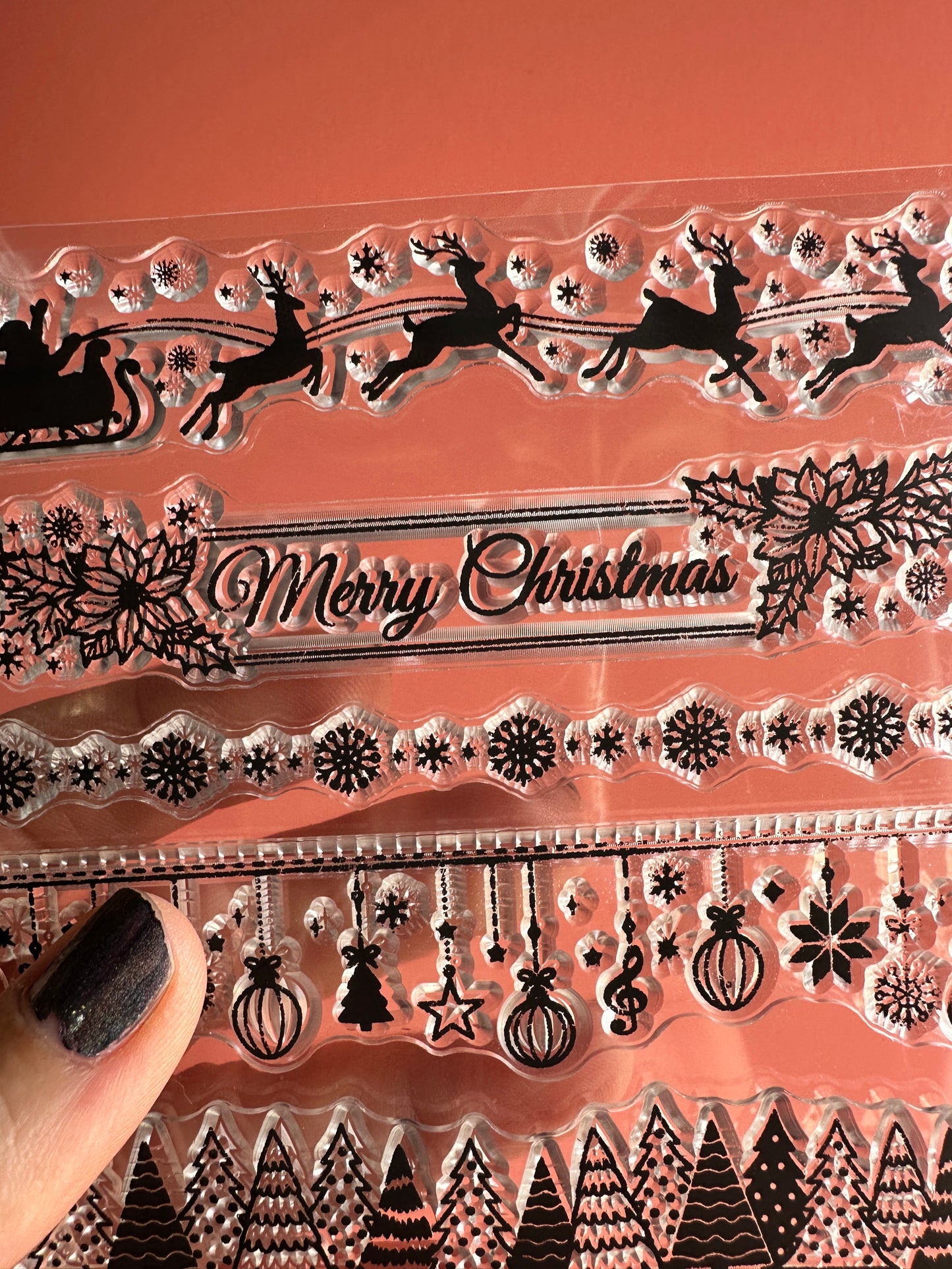 Santa's Sleigh Merry Christmas borders rubber stamp