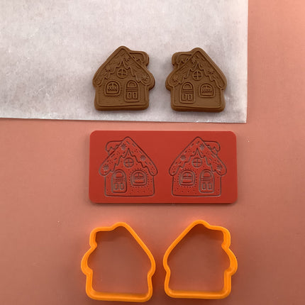 Gingerbread House clay Cutters and Stamp set # 3 mirrored pair - Create Along 