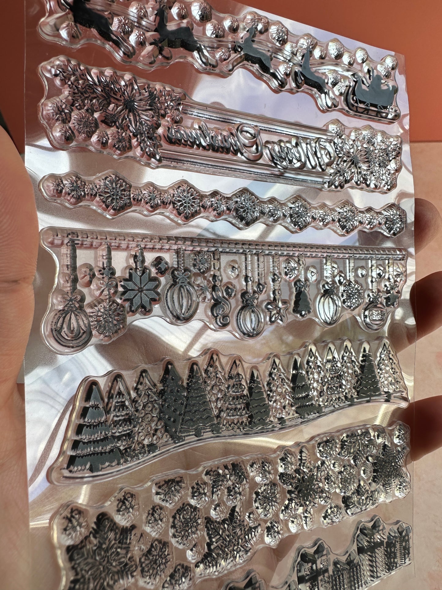 Santa's Sleigh Merry Christmas borders rubber stamp