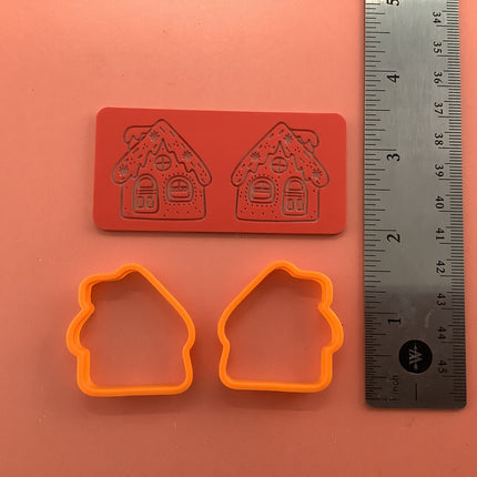 Gingerbread House clay Cutters and Stamp set # 3 mirrored pair - Create Along 
