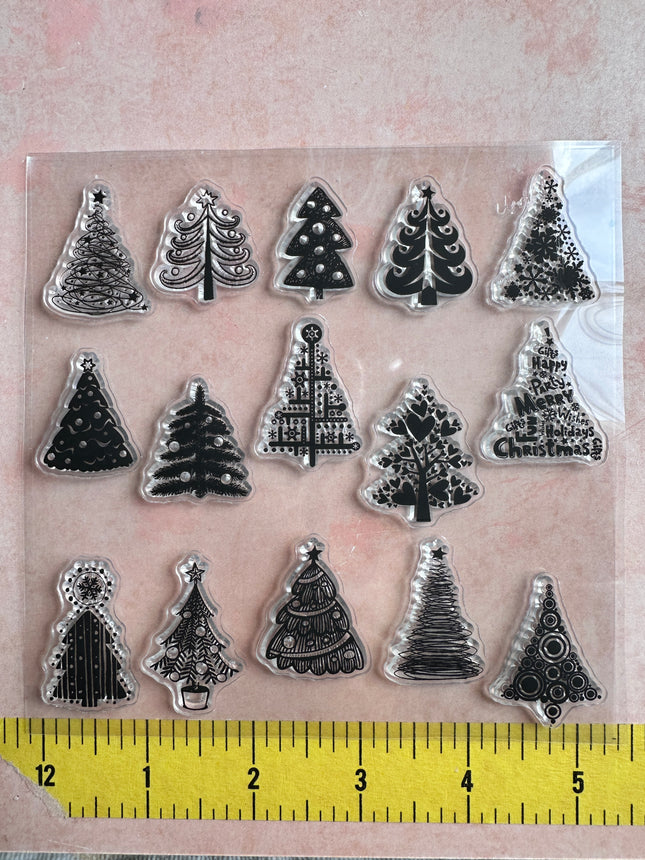 Tiny Trees clear polymer clay Christmas stamp - Create Along 