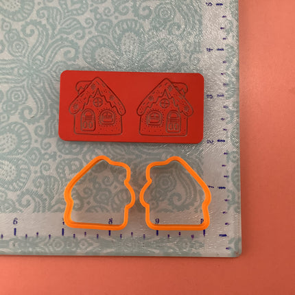 Gingerbread House clay Cutters and Stamp set # 3 mirrored pair - Create Along 