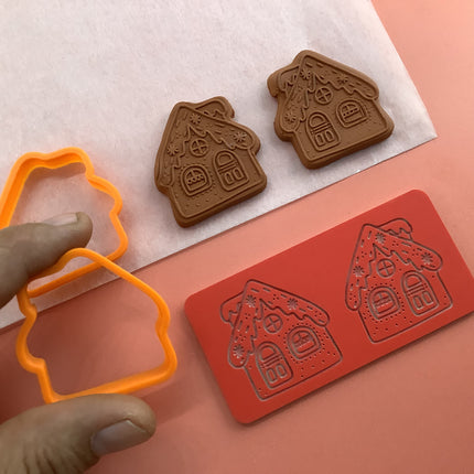 Gingerbread House clay Cutters and Stamp set # 3 mirrored pair - Create Along 
