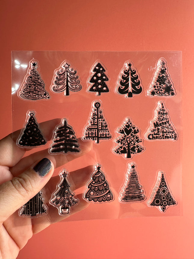 Tiny Trees clear polymer clay Christmas stamp - Create Along 