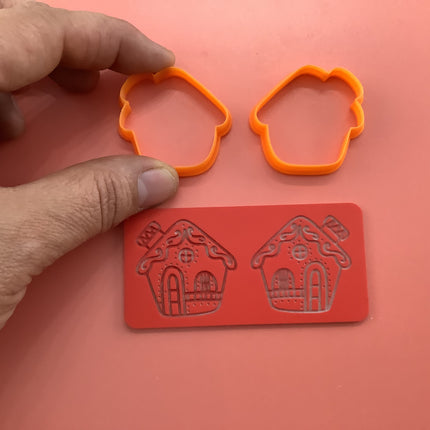 Gingerbread House clay Cutters and Stamp set # 2 mirrored pair - Create Along 
