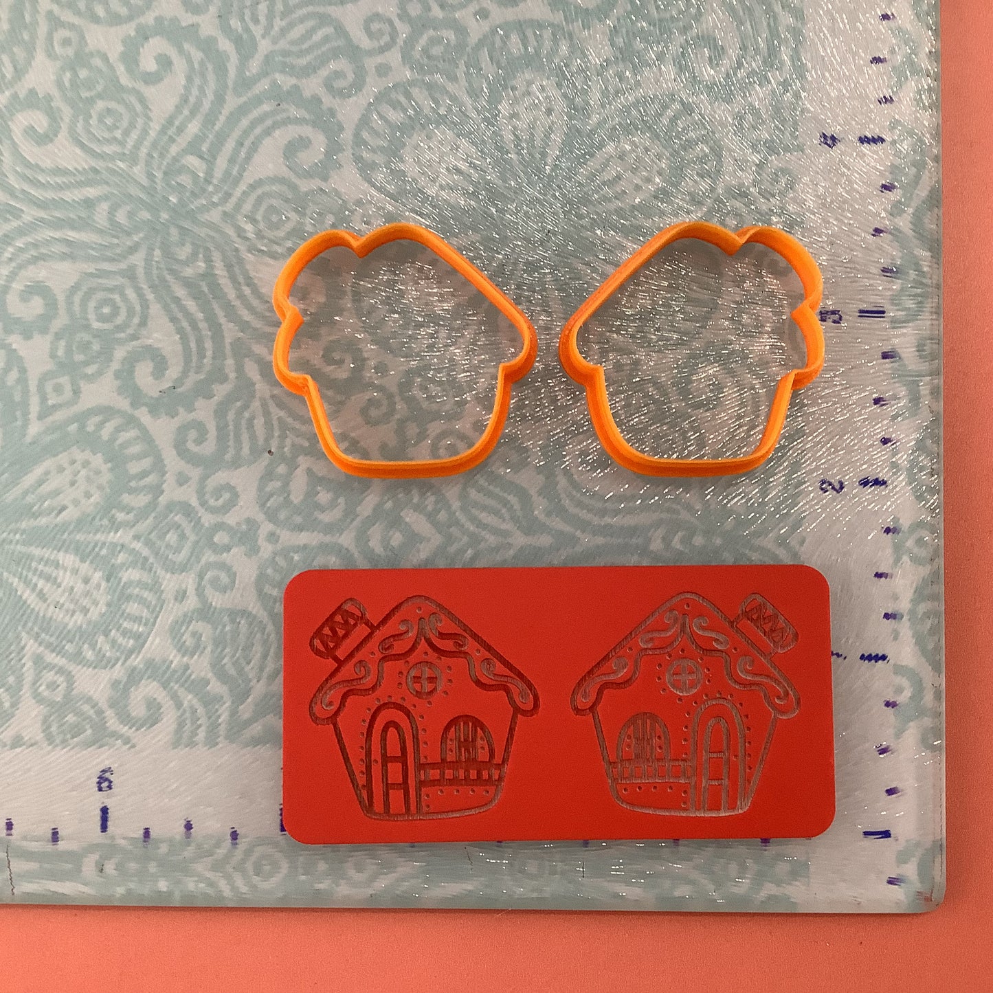 Gingerbread House clay Cutters and Stamp set # 2 mirrored pair