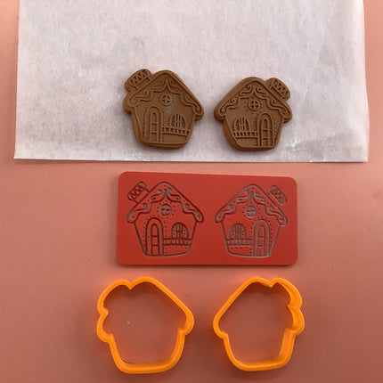 Gingerbread House clay Cutters and Stamp set # 2 mirrored pair - Create Along 