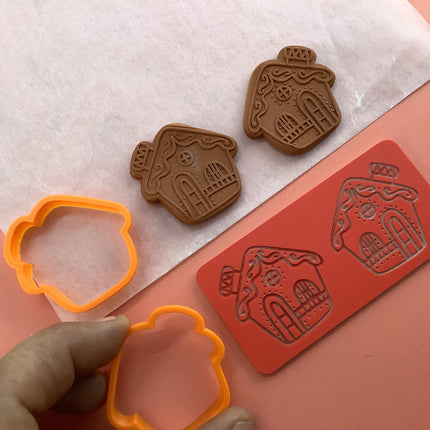 Gingerbread House clay Cutters and Stamp set # 2 mirrored pair - Create Along 