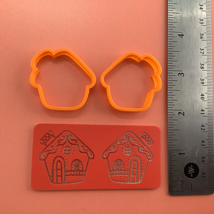 Gingerbread House clay Cutters and Stamp set # 2 mirrored pair - Create Along 