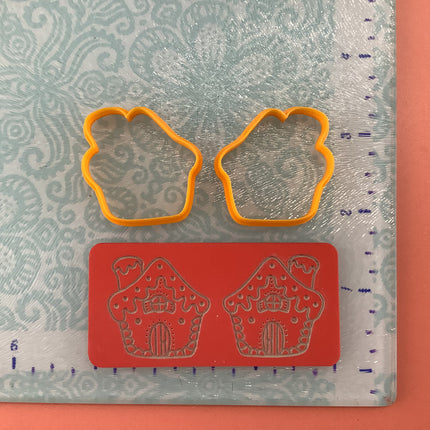 Gingerbread House clay Cutters and Stamp set # 1 mirrored pair - Create Along 