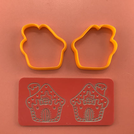 Gingerbread House clay Cutters and Stamp set # 1 mirrored pair - Create Along 