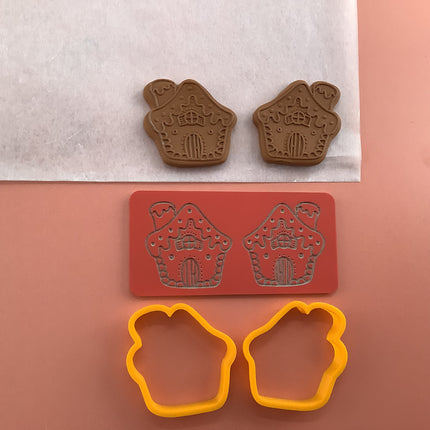Gingerbread House clay Cutters and Stamp set # 1 mirrored pair - Create Along 