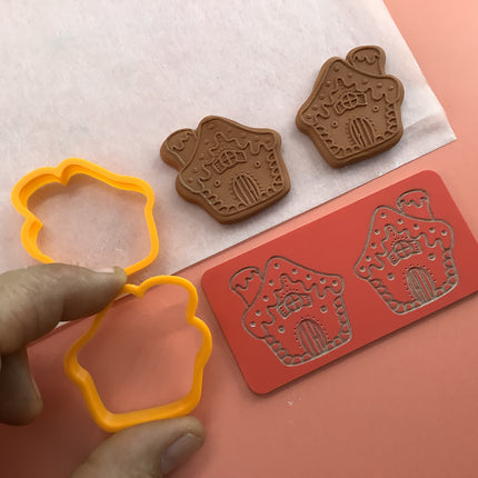 Gingerbread House clay Cutters and Stamp set # 1 mirrored pair - Create Along 